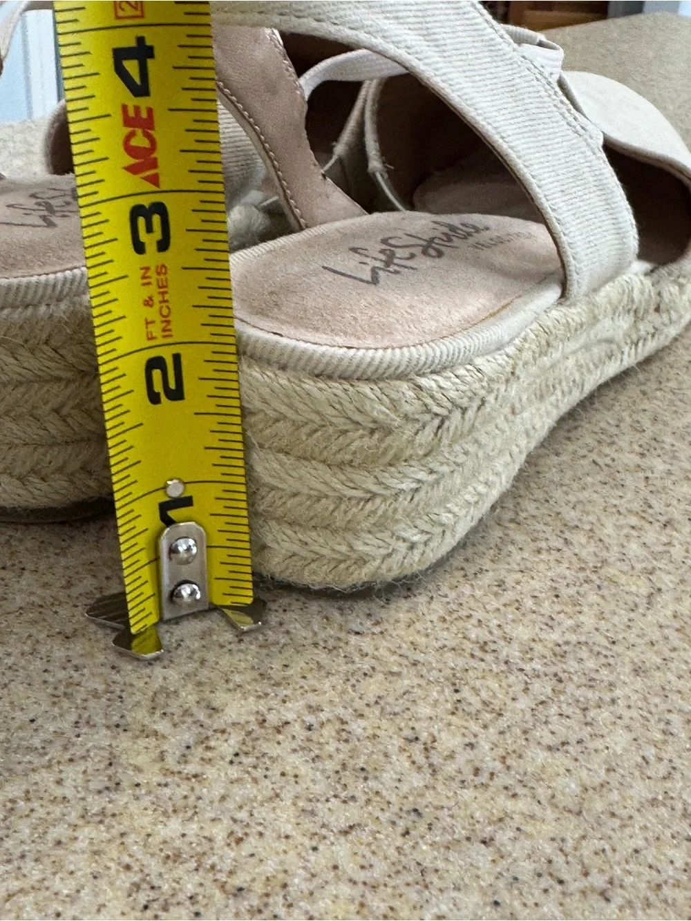 LifeStride Velocity 2.0 Katrina Espadrille Almond Beige Canvas Wedge Shoe 10 New
